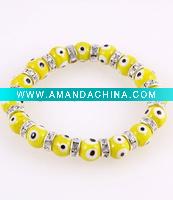 Wholesale (10mm Dia)Murano Glass Beads & Crystal Accents Evil Eye Stretch Bracelet