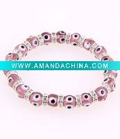 Wholesale (8 mm Dia)Murano Glass Beads & Crystal Accents Evil Eye Stretch Bracelet
