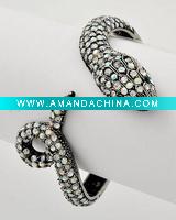 Wholesale Silver Tone / Ab Rhinestone / Lead Compliant / Fold-over Snake Bracelet