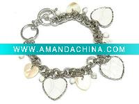 Wholesale Snake skin pattern heart and shell dangle charm bracelet