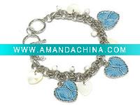 Wholesale Snake skin pattern heart and shell dangle charm bracelet