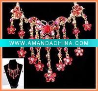 Wholesale Butterfly dropping flower jewelry set overlay crystal wedding necklace and earring