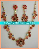 Wholesale Red floral wedding jewelry set overlay rhinestone necklace and earring