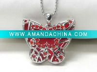 Wholesale White gold plating crystal stud epoxy butterfly pendant necklace