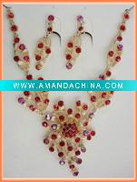 Wholesale Red floral wedding jewelry set overlay rhinestone necklace and earring