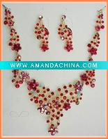 Wholesale Red floral wedding jewelry set overlay rhinestone necklace and earring