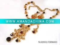 Wholesale Gold necklace and earring wedding jewelry sets diamond