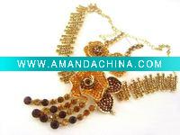 Wholesale Gold rose necklace and earring wedding jewelry sets diamond