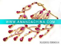 Wholesale Gold necklace and earring wedding jewelry sets diamond