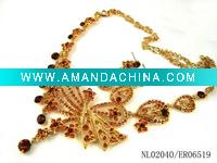 Wholesale Gold necklace and earring wedding jewelry sets diamond