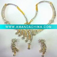 Wholesale fashion wedding costume necklace golden cz diamond jewelry