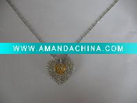 Wholesale wedding marry bride lady copper vintage rihnestones cystal czech stones CZ fashion heart-shaped jewelry sets necklace pendant