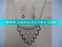 BLACK CRYSTAL RHINESTONE WEDDING PROM NECKLACE SET