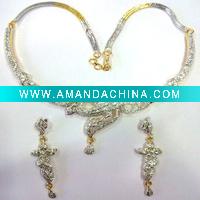 Wholesale wedding costume gold silver fashion american diamond necklace jewellery