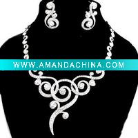 Wholesale Fashion Alloy Swaroski CZ Rhinstone Costume Bridal Wedding Party Jewelry Necklace Set DF10465