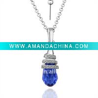Wholesale The new arrival 18KGP platinum necklace with a blue Rhinestone charm