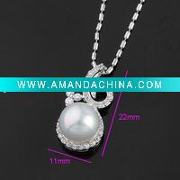 Wholesale fashion flower 18kgp elegant pearl rhinestone pendant necklaces