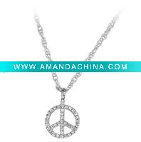 Wholesale Alloy Peace Sign Charm Necklace With Clear Rhinestone(ALNB-2063)