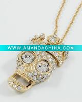 Wholesale WLNE-4479-Tone Clear Rhinestone Lead Compliant Skull Pendant Necklace