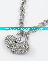 Wholesale Silver Tone / Clear Rhinestone / Heart Pendant / Necklace