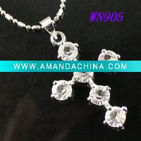 Wholesale alloy with rhinestone round crux shape pendant necklace