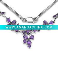 Wholesale 17.50 Carat Genuine Amethyst Sterling Silver Necklace
