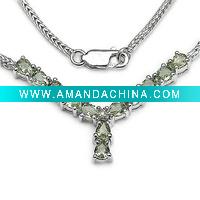 Wholesale 2.45 Carat Genuine Green Sapphire Pears & Diamond Accents Sterling Silver Necklace