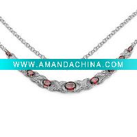 Wholesale Exotic 6.30 Carat Genuine Garnet Oval & Diamond "XO" Style Sterling Silver Necklace