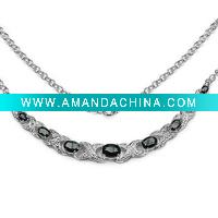 Wholesale Exotic 6.30 Carat Genuine Sapphire Oval & Diamond "XO" Style Sterling Silver Necklace