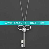 Wholesale Fashion key-shaped 925 sterling silver necklace with CZ