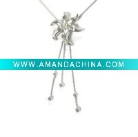 Wholesale shiny fower silver necklace, sterling silver or brass, for valentines', mother's day or easter day