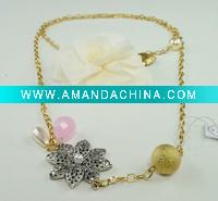 Wholesale Fashion charms ribbon flower glass bead necklace