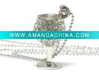 Wholesale White gold plating crystal miniature wine glass necklace