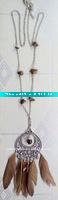 Wholesale fashion handmade brown feather necklace with natural stone