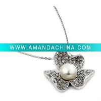 Wholesale WLNE-4308-ginnies-fine-cubic-zirconia-and-white-pearl-necklace