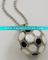 Wholesale Silver Tone / White & Red Epoxy / Lead Compliant / Soccer Ball Pendant Necklace