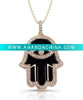Wholesale Newest Necklace, Black Enamel Hamsa Necklace