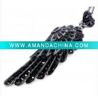 Wholesale WLNE-4613-Small Black & Crystal Angel Wing & Heart Necklace