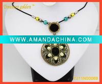 Wholesale Fashion Alloy Pendent with Pearl Black Rope necklace