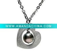 Wholesale Stainless Steel Heart w/ Black Pearl Necklace