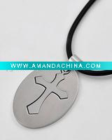 Wholesale Stainless Steel / Black Cord / Men's Cross Pendant Necklace