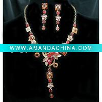 Wholesale red shine delicate diamond necklace sets