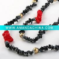 Wholesale red coral with blace stone necklace
