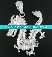 Wholesale ZL128HH Red iced roaring dragon silver pendant/alloy necklace/Bling Bling gold/silver pendant/Hip-Hop Jewelry