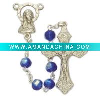 Wholesale Necklace,Black Beads and Blue Crystal Beads and Madonna Center Rosary