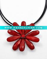 Wholesale Silvertone / Black Cords / Siam Acrylics / Flower / Pendant Necklace