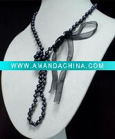 Wholesale fashion dyed black round pearl strand necklace jewelry