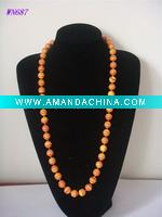 Wholesale 8mm Yellow Beads with Red stripe Turquoise necklace