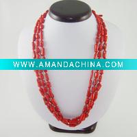 Wholesale three lines of newest red coral necklace