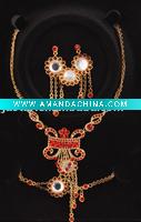 Wholesale Red sunflower ruby necklace set &fashion earrings/fashion ring